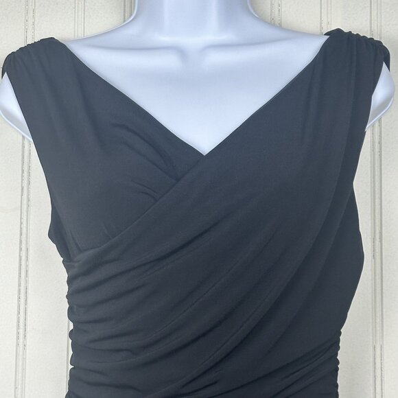 Express Black Knee Length Dress With Ruching, V-Neck,‎ Side Zipper, Stretch - Picture 2 of 10